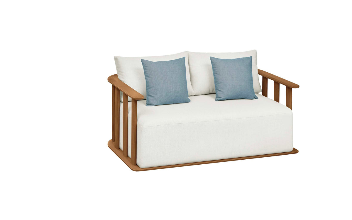 2-seat sofa from the Roma XL 7-seat solid teak patio set with slatted palisade design – another view