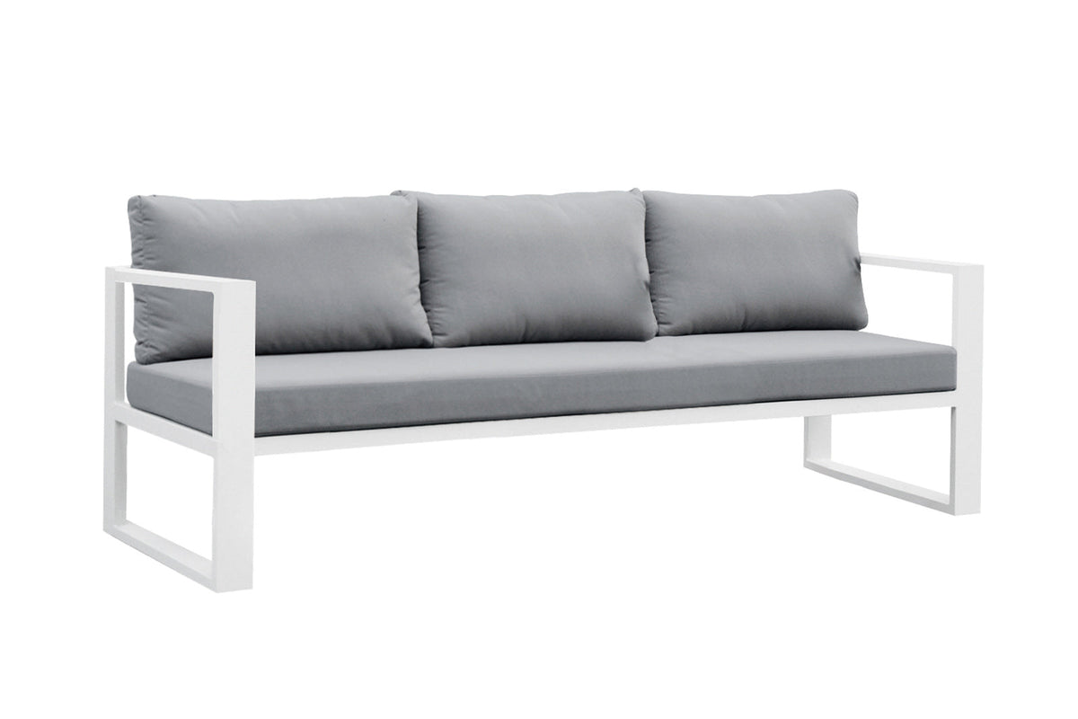 3-seat sofa from the Jelly Bis aluminum patio set with white ceramic coffee table
