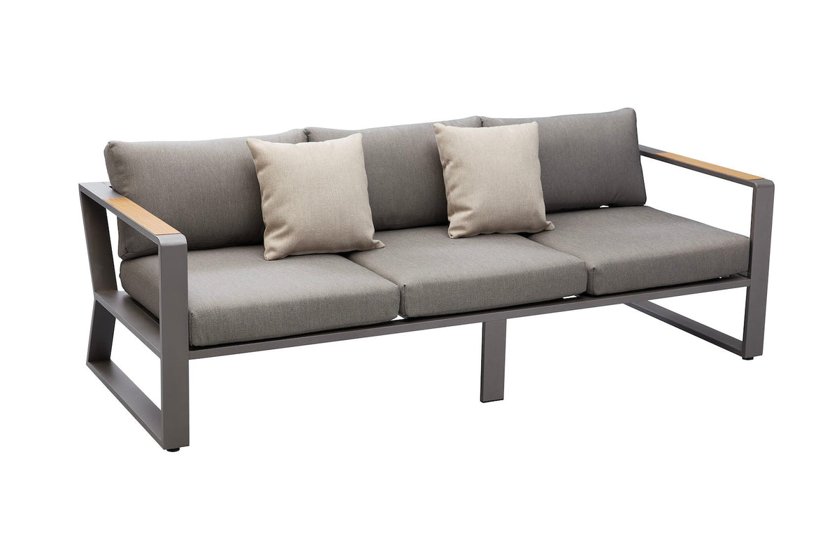 Exy anthracite aluminum and teak 5-seat patio set with teak coffee table