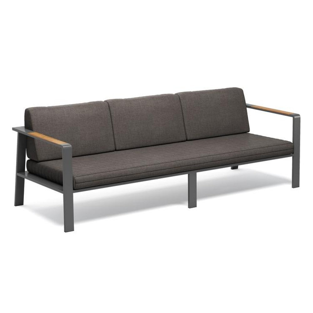 3-seat sofa from the Noffy Plus matte black aluminum and teak 5-seat patio set