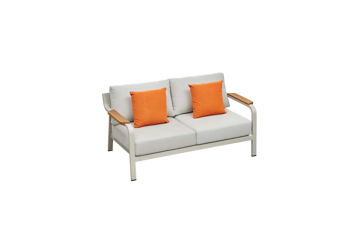 Viscounti Mini cream aluminum and teak loveseat set