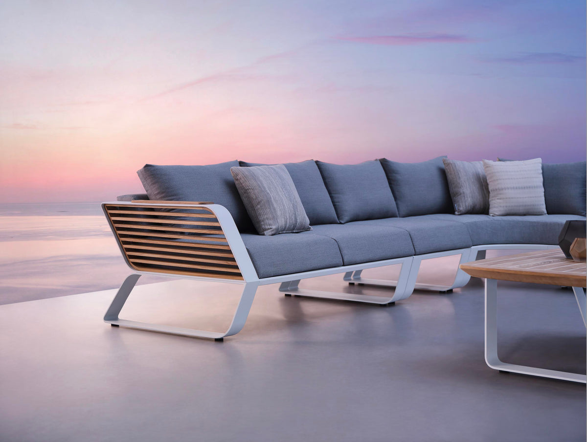 Aily L-shaped aluminum and teak outdoor sectional – shown outdoors (6)