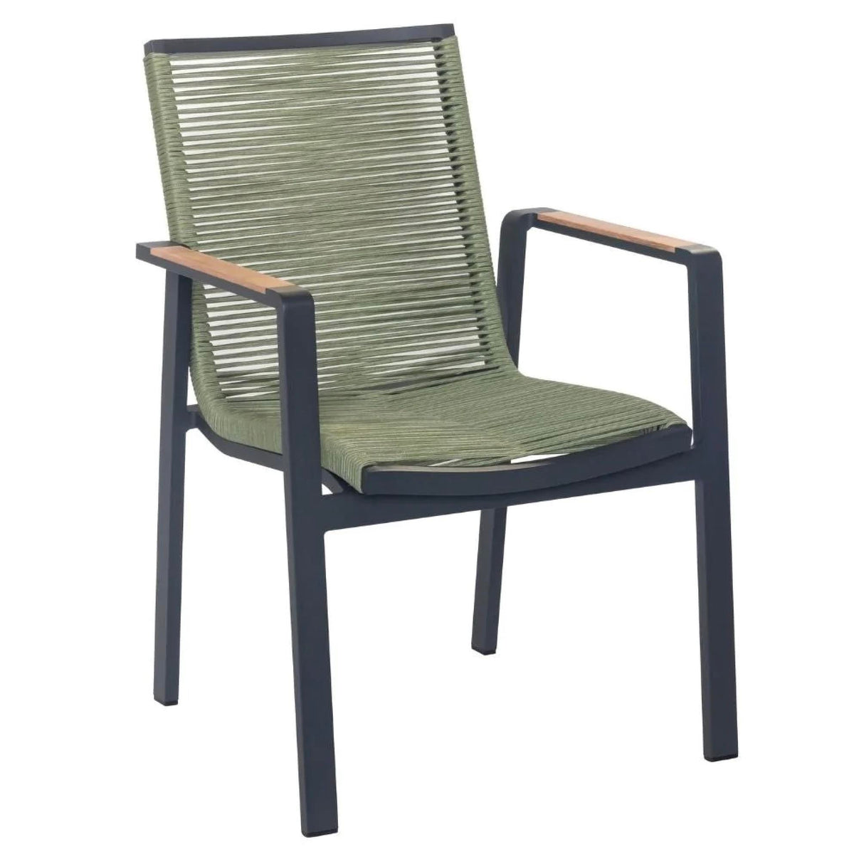 Noffy stackable aluminum restaurant patio chair with teak armrests – another view