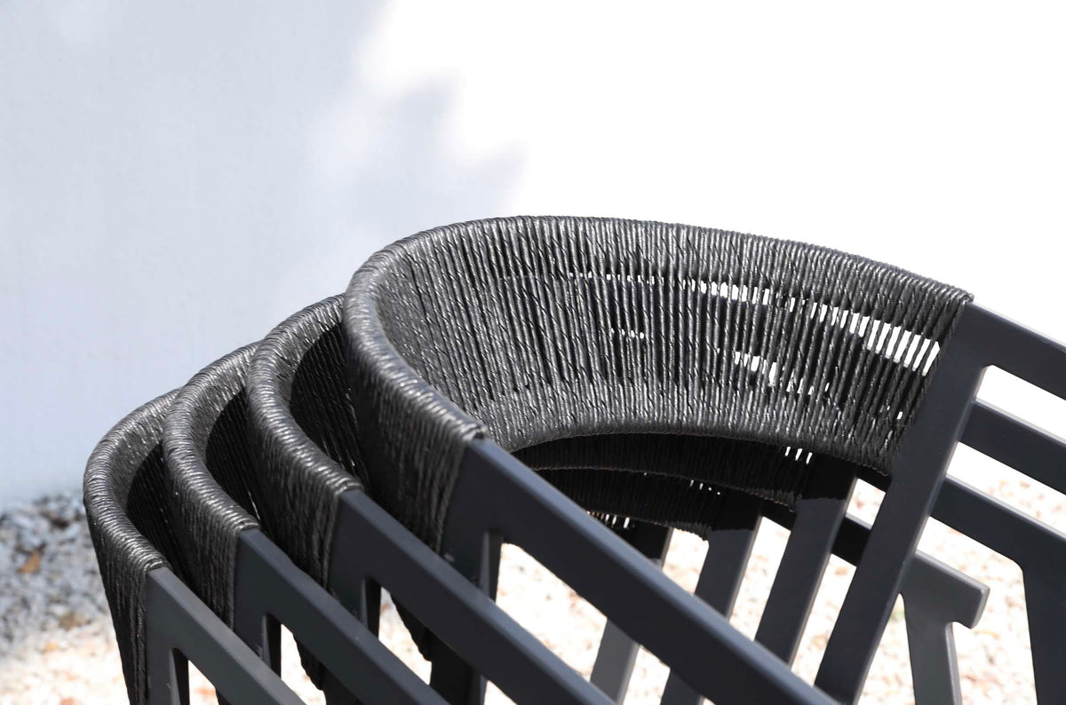 Lara black rope outdoor dining armchairs, set of 2 – close-up detail
