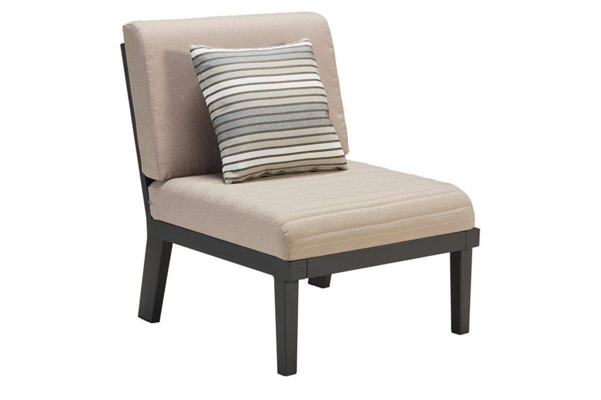 Armless chair from the Lovy Cosy black aluminum outdoor sectional with solid teak armrests – another view