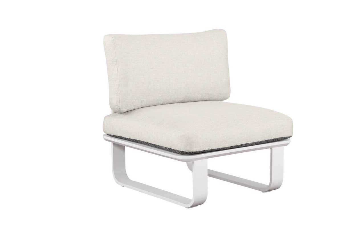 Armless chair from the Emy 6-seat aluminum outdoor sectional with light teak details