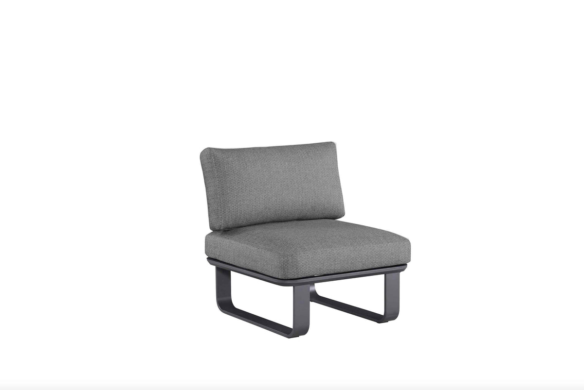 Armless chair from the Emy black aluminum corner sectional with sunproof olefin cushions – another view