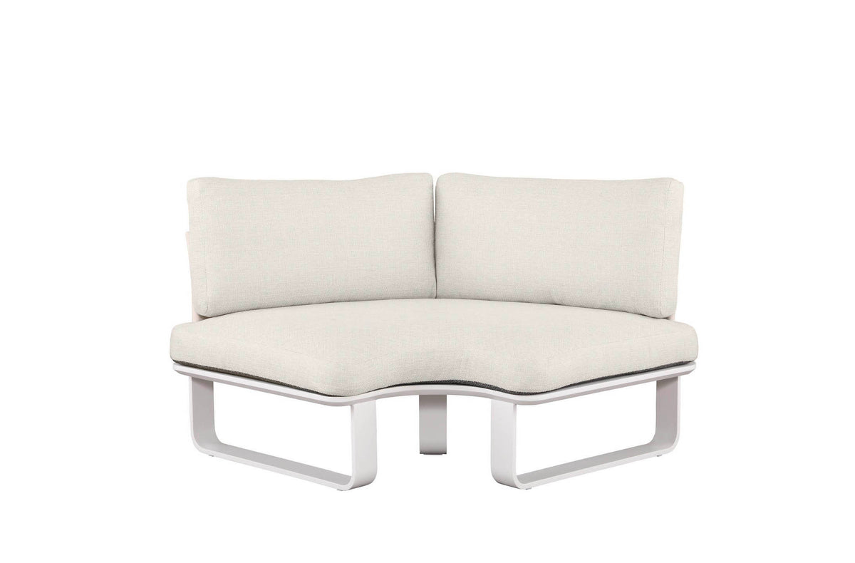 Armless chair from the Emy 6-seat aluminum outdoor sectional with light teak details – another view