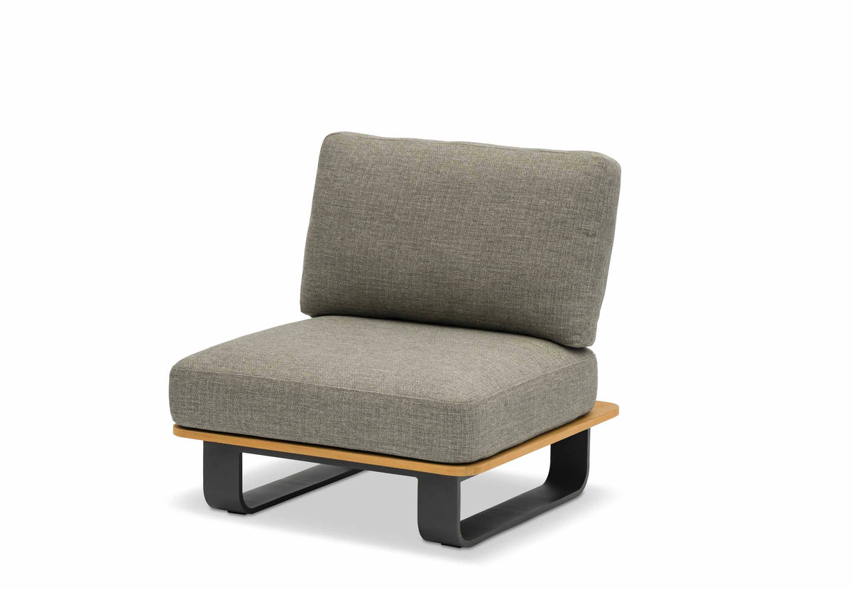 Armless chair from the Romeo anthracite aluminum outdoor sectional with sculpted teak armrests