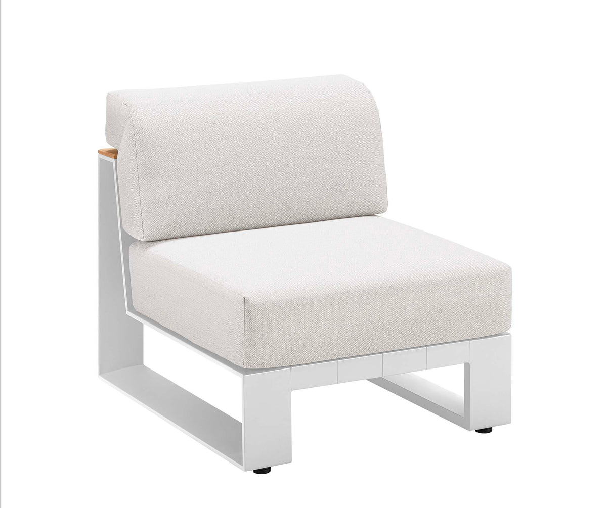 Armless chair from the Sofy white aluminum and teak modular outdoor sectional