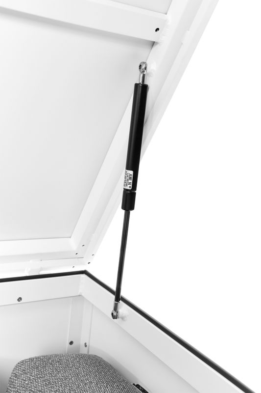 Easy white aluminum deck box with wheels – close-up detail