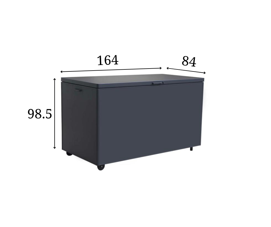 Easy charcoal aluminum deck box with wheels – dimensions diagram