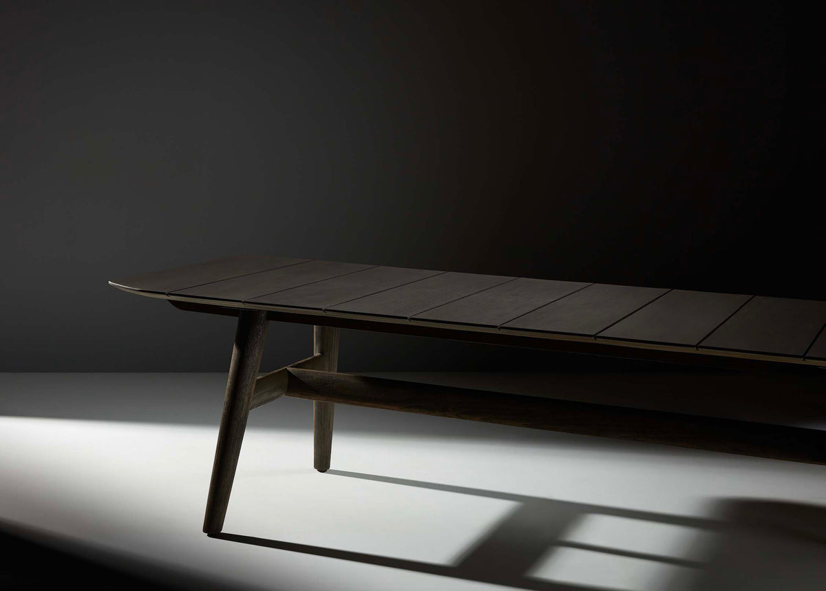 Coffee table from the Come Bis solid teak outdoor furniture set with 3-seat sofa and rope seats – another view