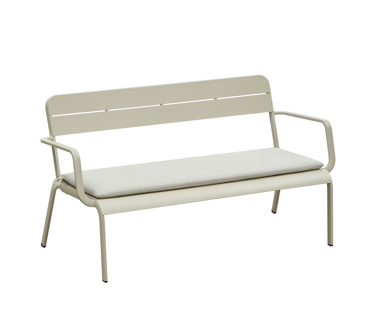 Joy stackable aluminum patio set in beige with loveseat and armchairs