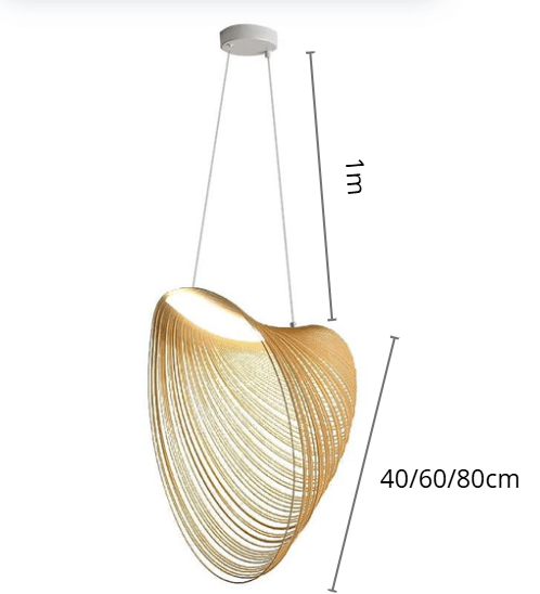 Futuristic geometric wood blade pendant light – dimensions diagram