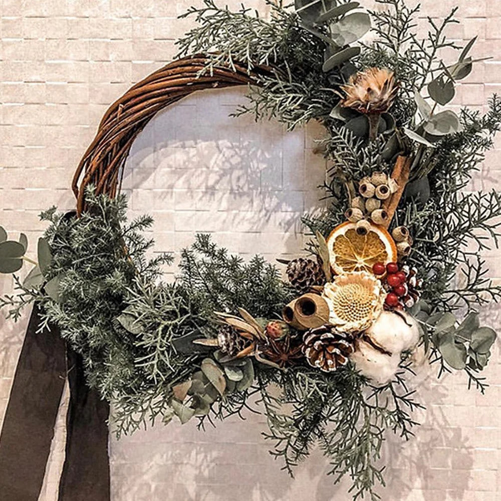 Raw wicker Christmas wreath base to decorate – shown in a room setting
