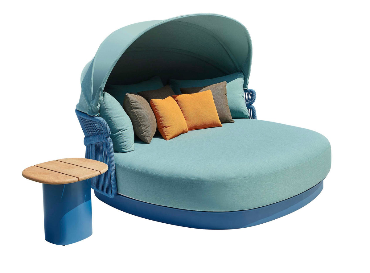 Laska round blue rope double pool bed with folding canopy