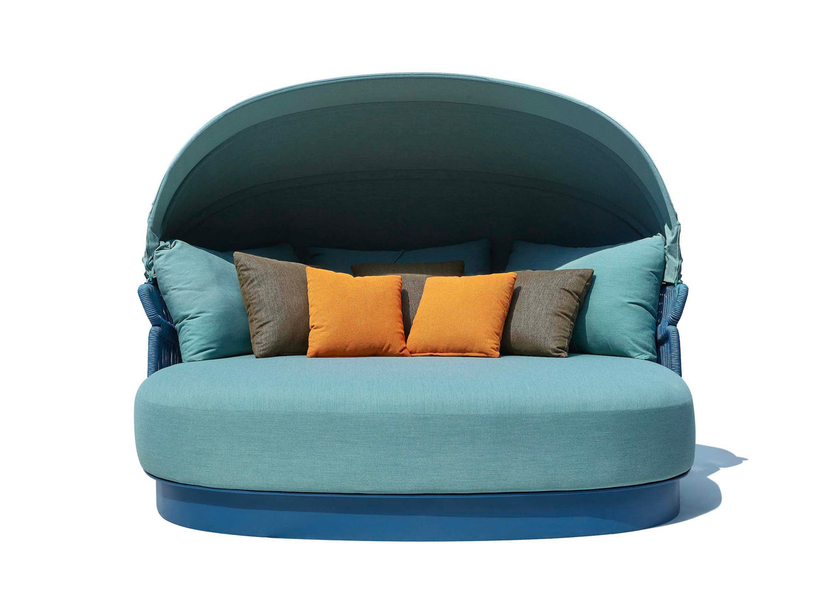 Laska round blue rope double pool bed with folding canopy – another view
