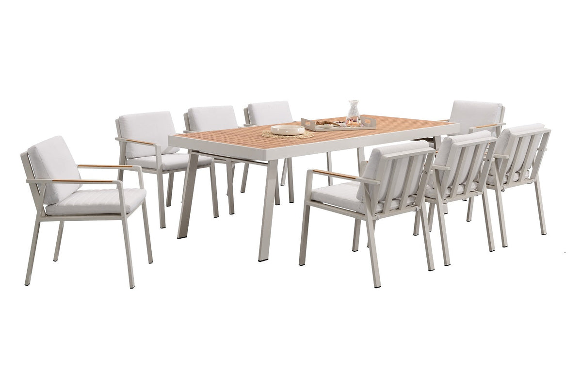 Noffy 8-seat aluminum and teak outdoor dining set