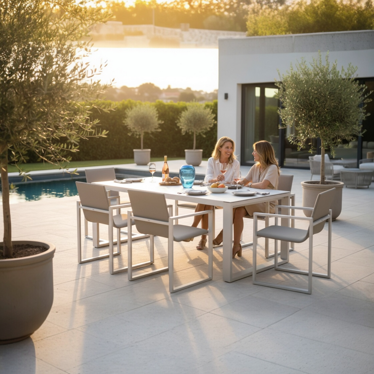 Como aluminum ceramic-top outdoor dining set – shown outdoors (4)