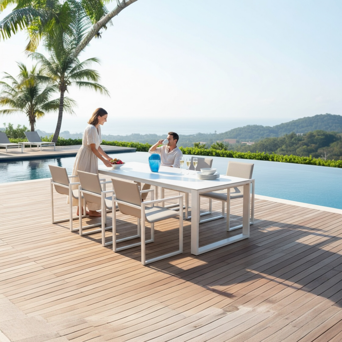 Como aluminum ceramic-top outdoor dining set – shown outdoors