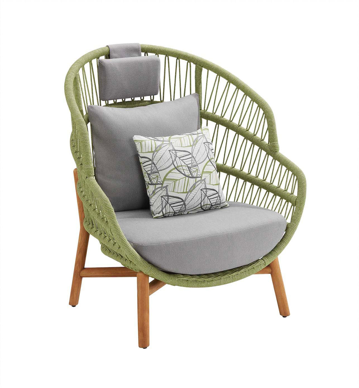 Fleur green rope high-back freestanding egg chair – another view