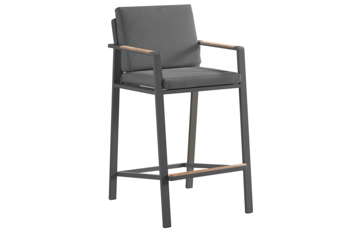 Armchair from the Noffy black aluminum and teak bar-height patio set – another view