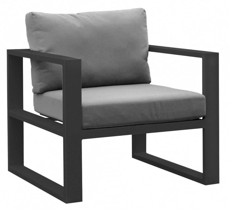 Armchair from the Jelly black aluminum patio set with lift-top coffee table – another view