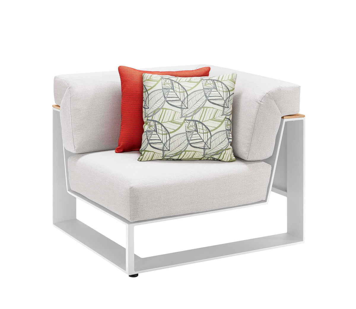 Corner chair from the Sofy white aluminum and teak modular outdoor sectional – another view