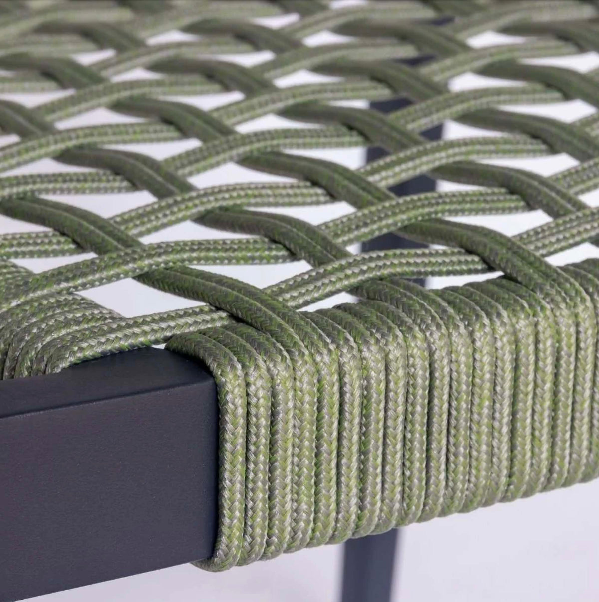 Champion green rope stackable restaurant patio chair – close-up detail (3)