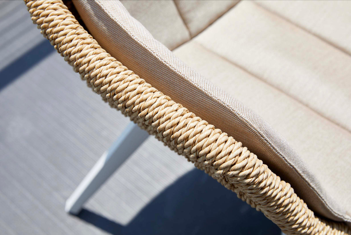 Milo resin wicker dining armchairs with ecru Agora cushions, set of 2 – close-up detail