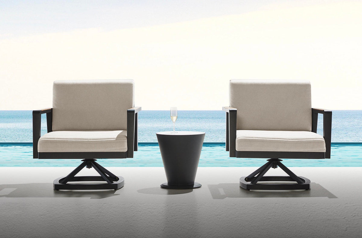 Lovy 360-degree swivel aluminum and teak lounge chair