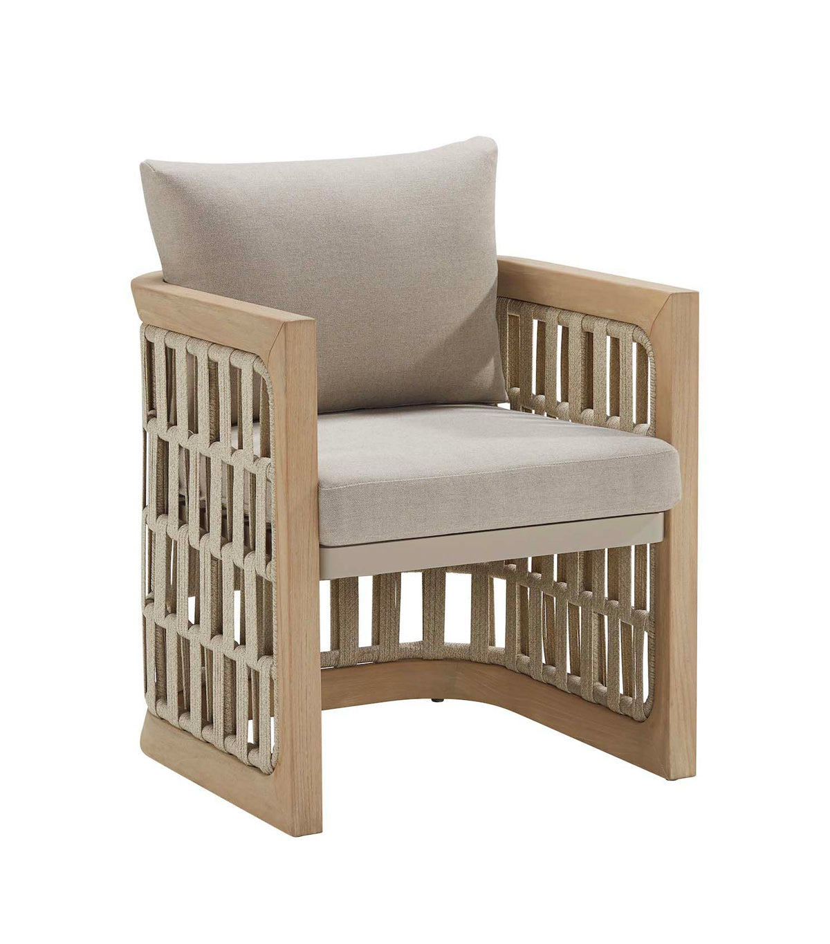Armchair from the Palma 6-seat solid teak and rope outdoor dining set – another view