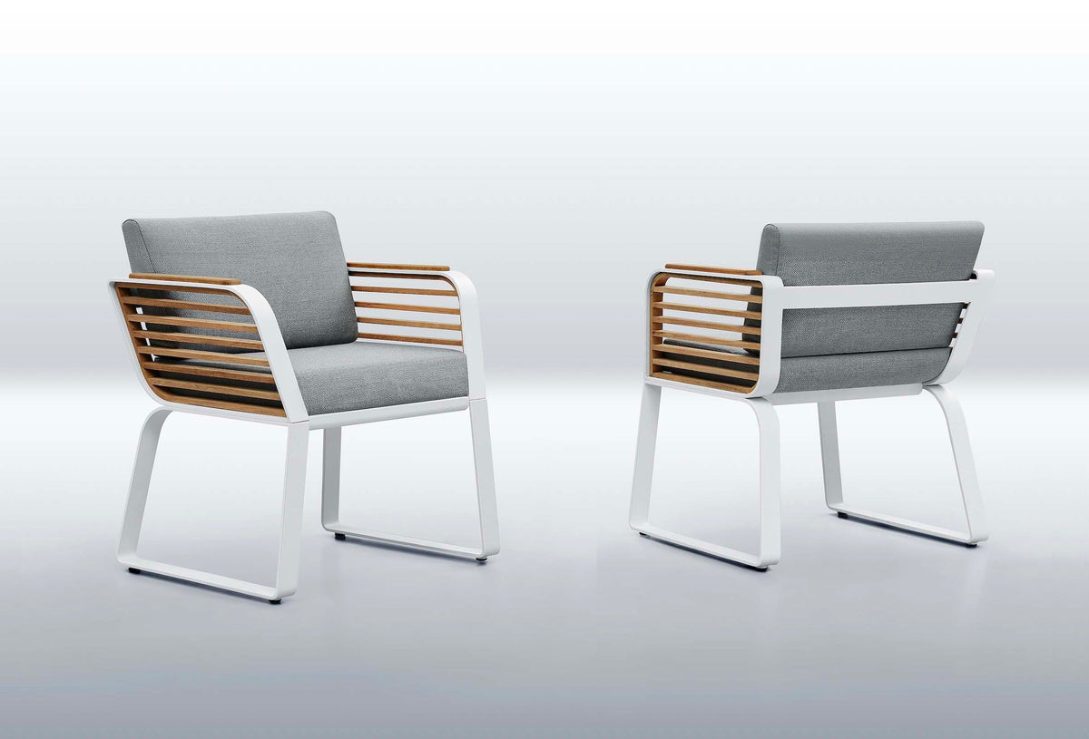Aily aluminum and teak outdoor dining set with six armchairs – another view