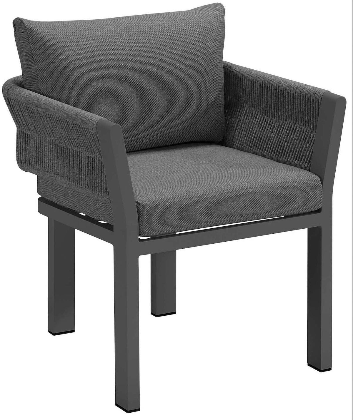 Olby black rope outdoor dining set with six armchairs and teak table – another view