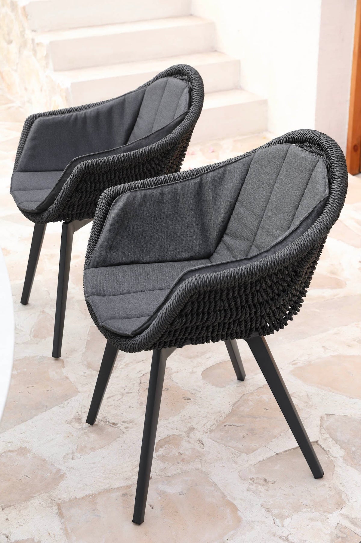 Milo black resin wicker dining armchairs, set of 2