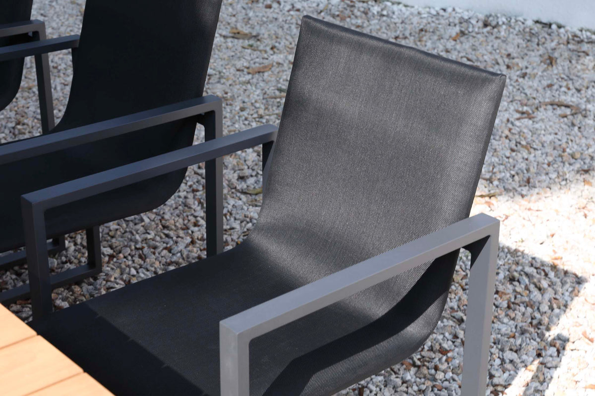 Como all-black aluminum textilene dining armchairs, set of 2 – close-up detail