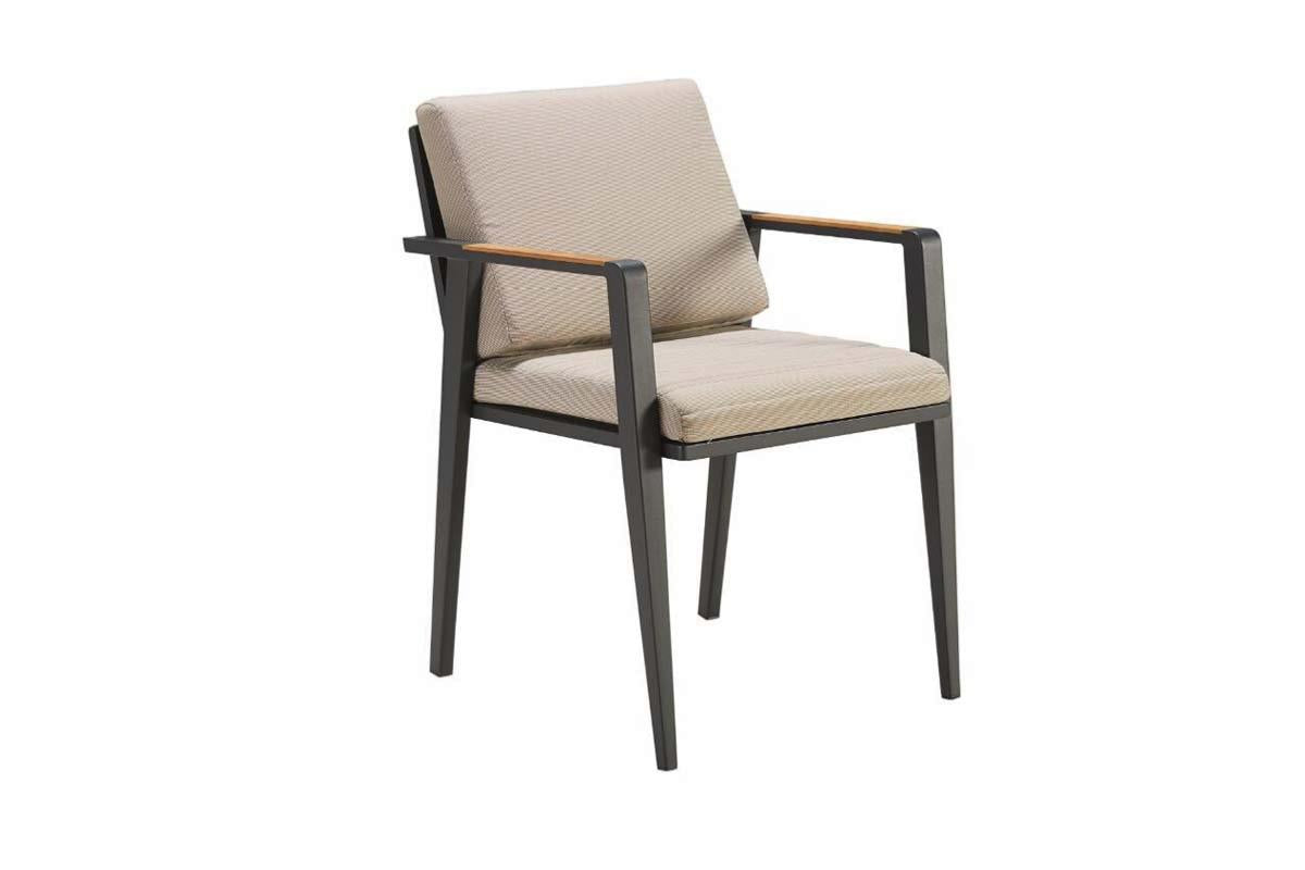 Armchair from the Lovy 8-seat aluminum and teak outdoor dining set – another view