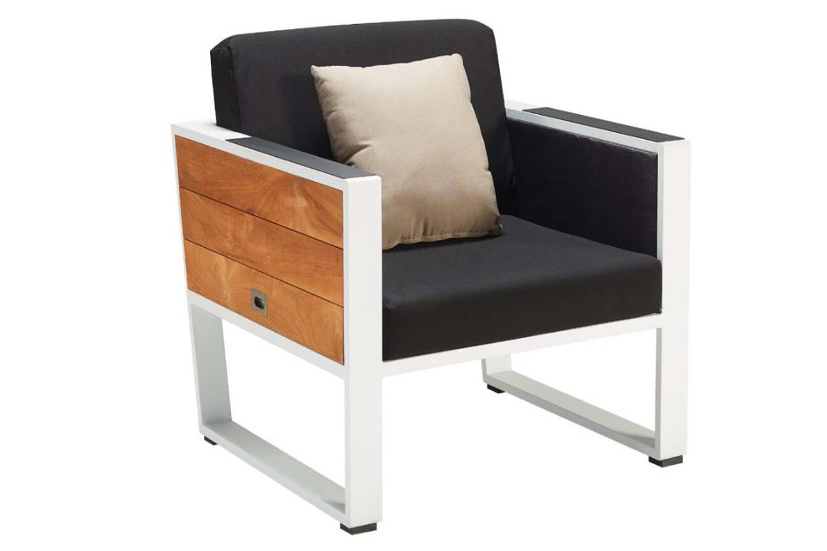 Armchair from the York Mini loveseat patio set with ice bucket table and anthracite cushions – another view