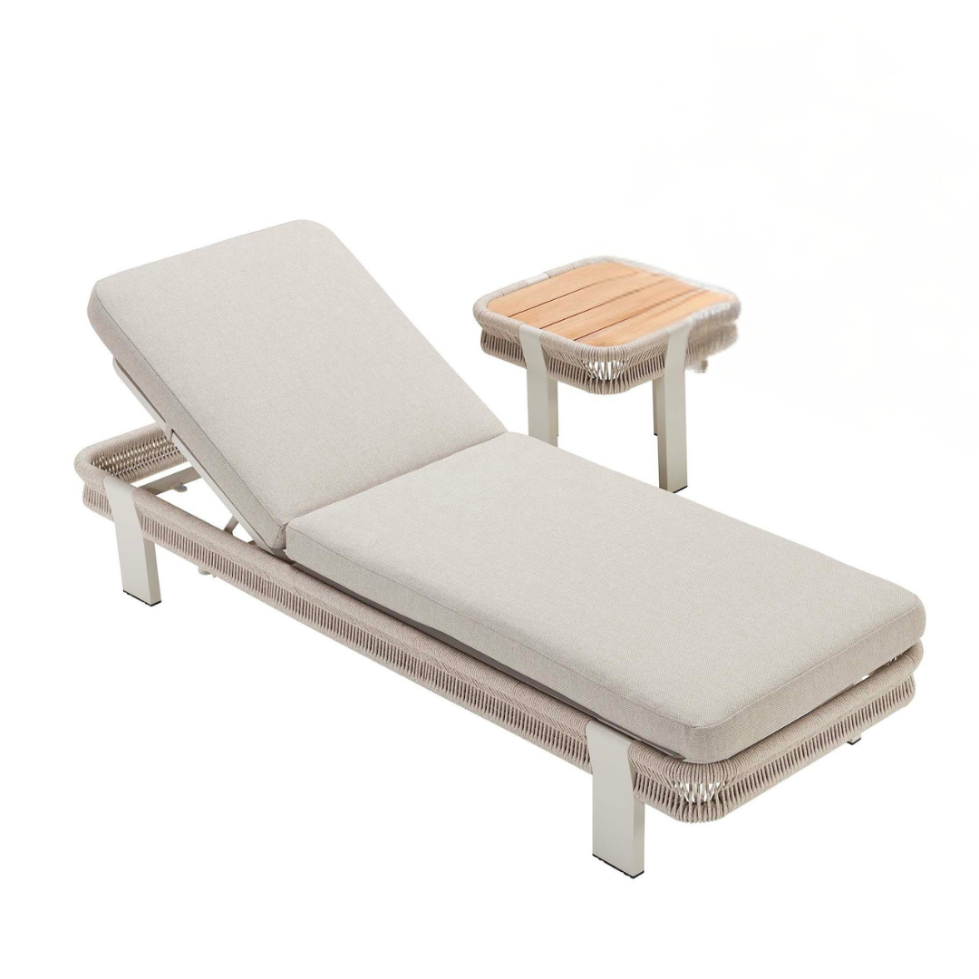 Olby aluminum and beige rope chaise lounge