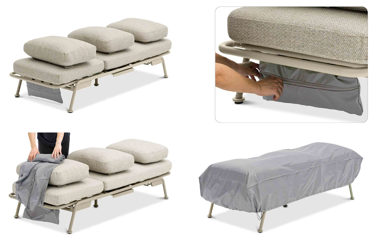 Sunny beige convertible aluminum outdoor sofa lounger – multiple views