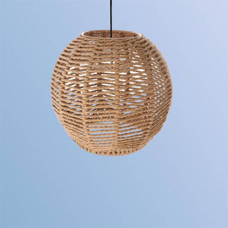 Rustic woven rattan lamp shade with golden reflections – another view (2)