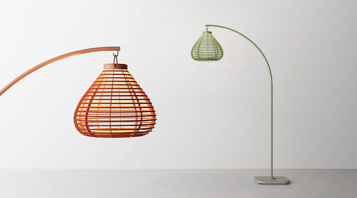 Apollo orange arched solar outdoor floor lamp