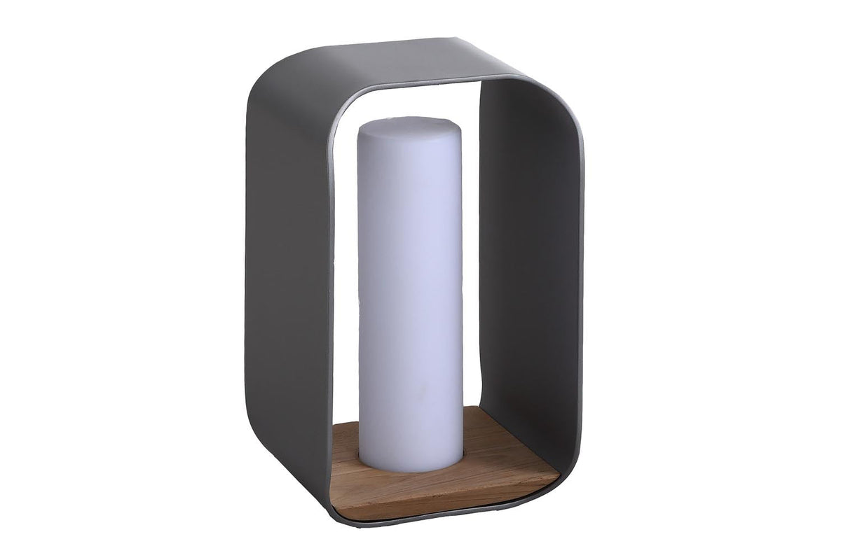 Onda gray aluminum and teak cordless outdoor lamp – another view