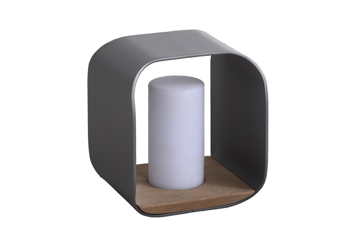 Onda gray aluminum and teak cordless outdoor lamp