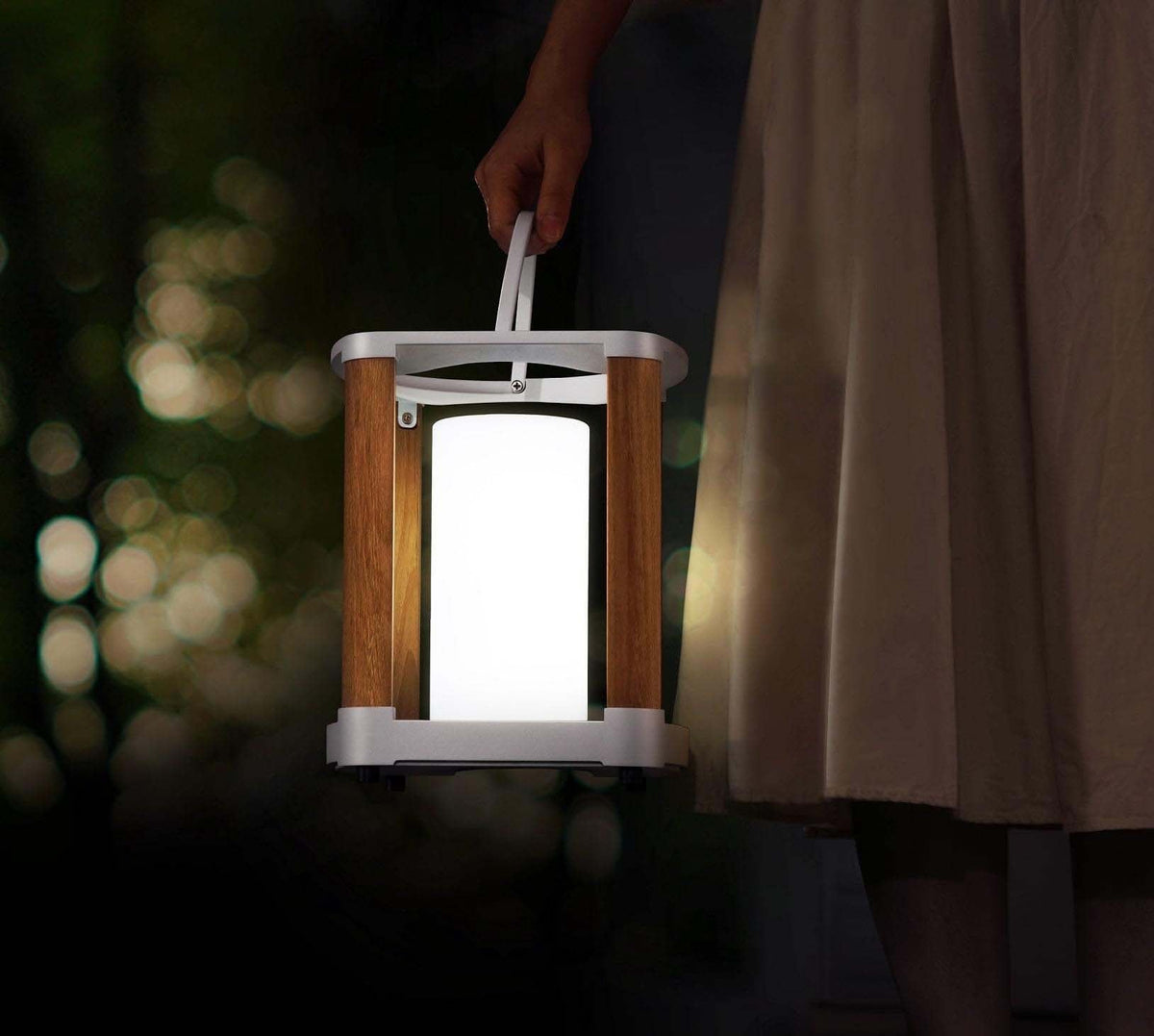 Aurora white solar outdoor lantern, small – shown in use