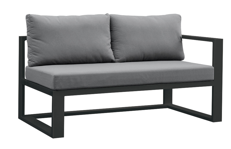 Belly black aluminum outdoor sectional with armchair and tinted glass table – another view