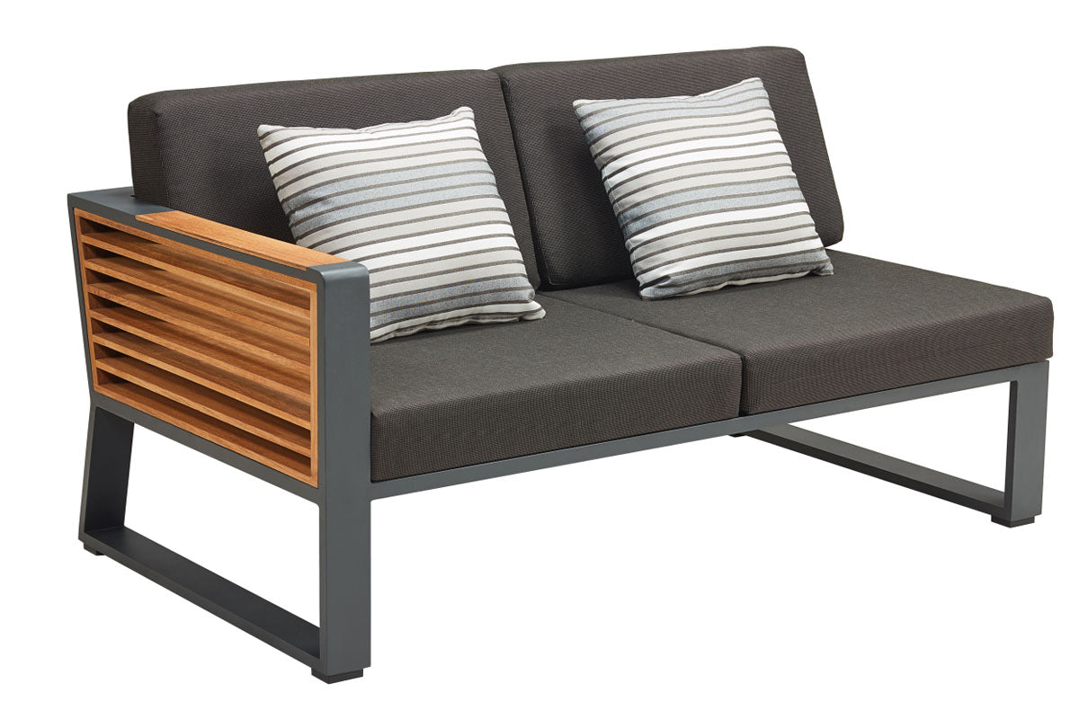 Cofy aluminum and teak outdoor sectional with drink cooler coffee table