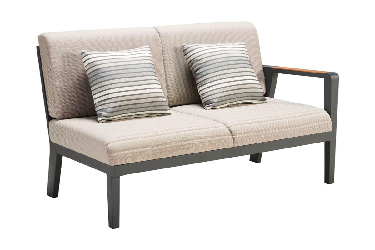 Chaise from the Lovy Cosy black aluminum outdoor sectional with solid teak armrests – another view