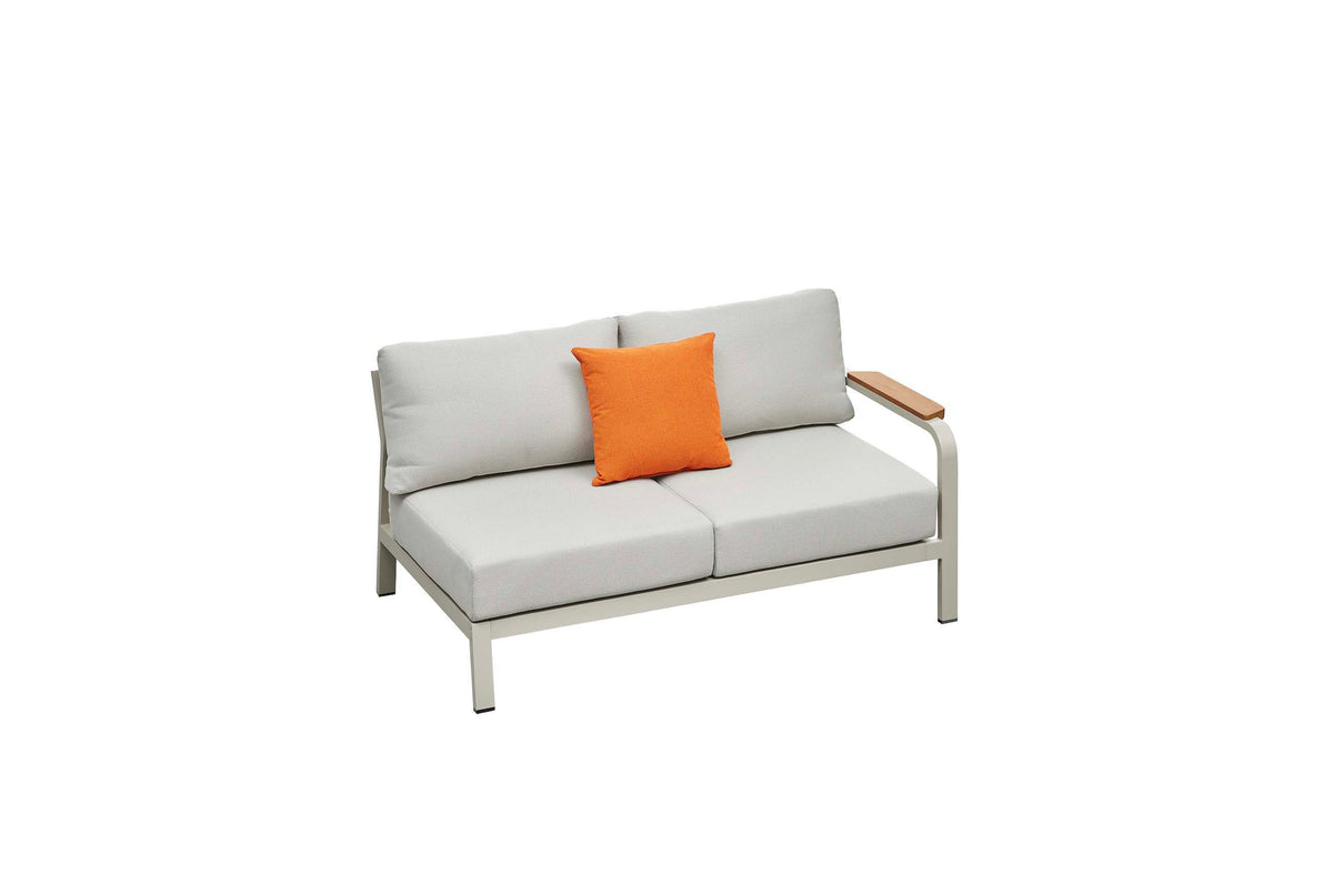 Chaise from the Viscounti cream aluminum and teak corner sofa with openwork backs – another view